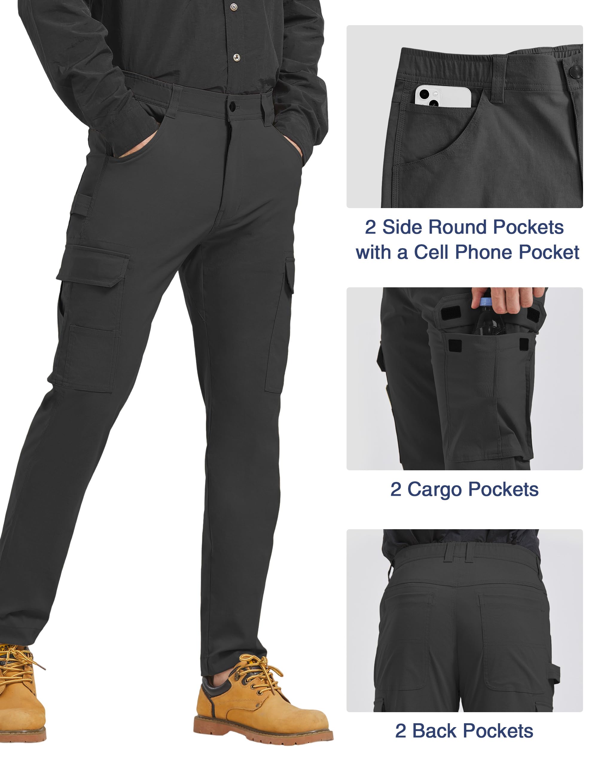 PULI Men's Carpenter Work Pants Cargo Hiking Pants Slim Fit Stretch Waterproof Outdoor Trousers with Pockets