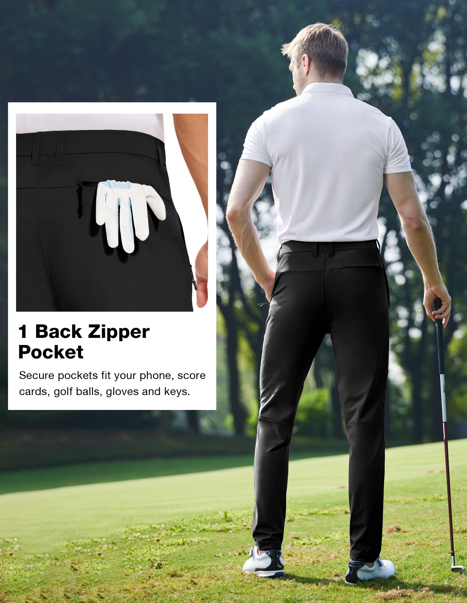 SPECIALMAGIC Men's Golf Pants Stretch Slim fit Hiking Pants Lightweight Dress Casual Tapered Zipper Pockets