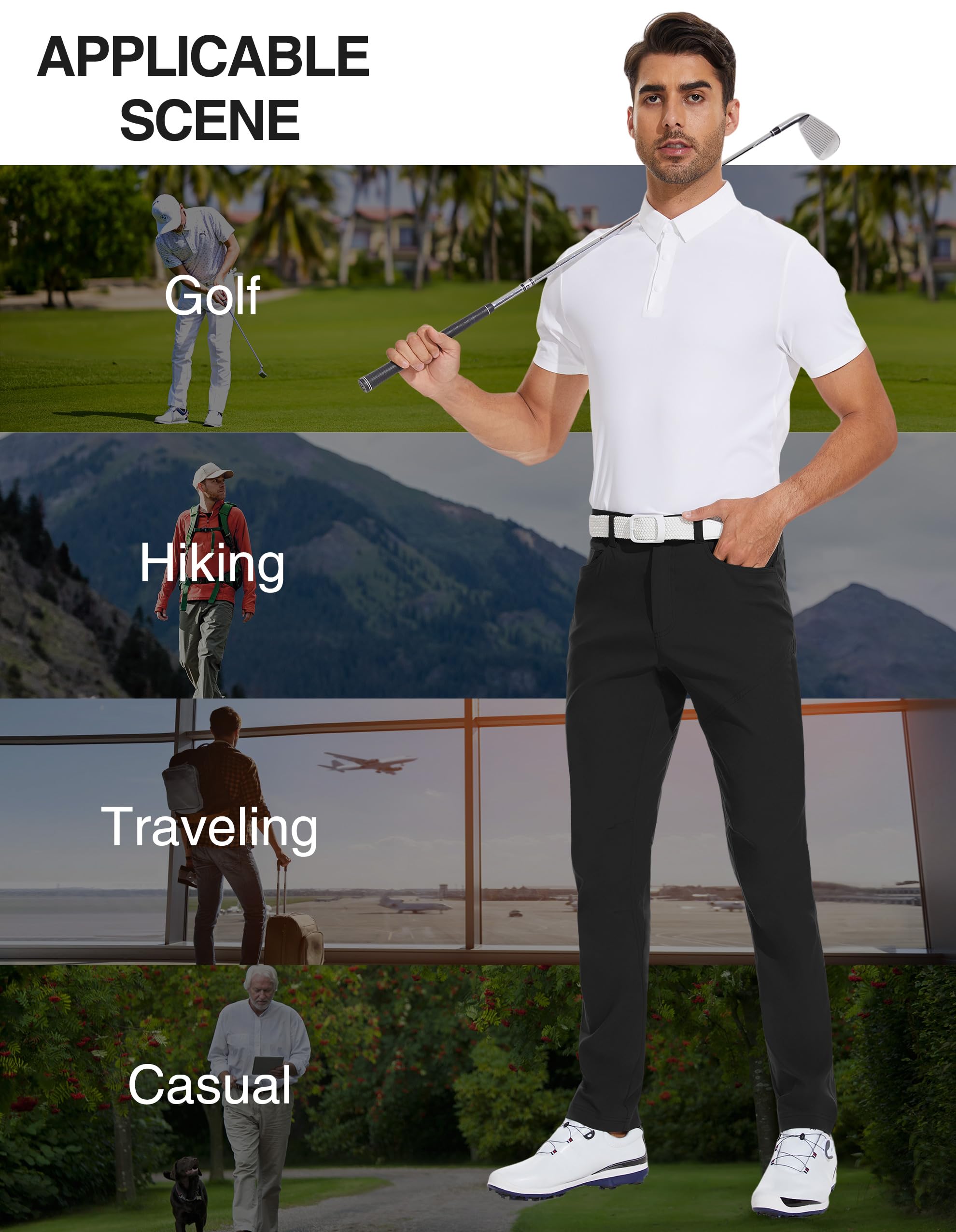 SPECIALMAGIC Men's Golf Pants Stretch Hiking Travel Waterproof Casual Lightweight Slim Fit Quick Dry Tarpred with Pockets