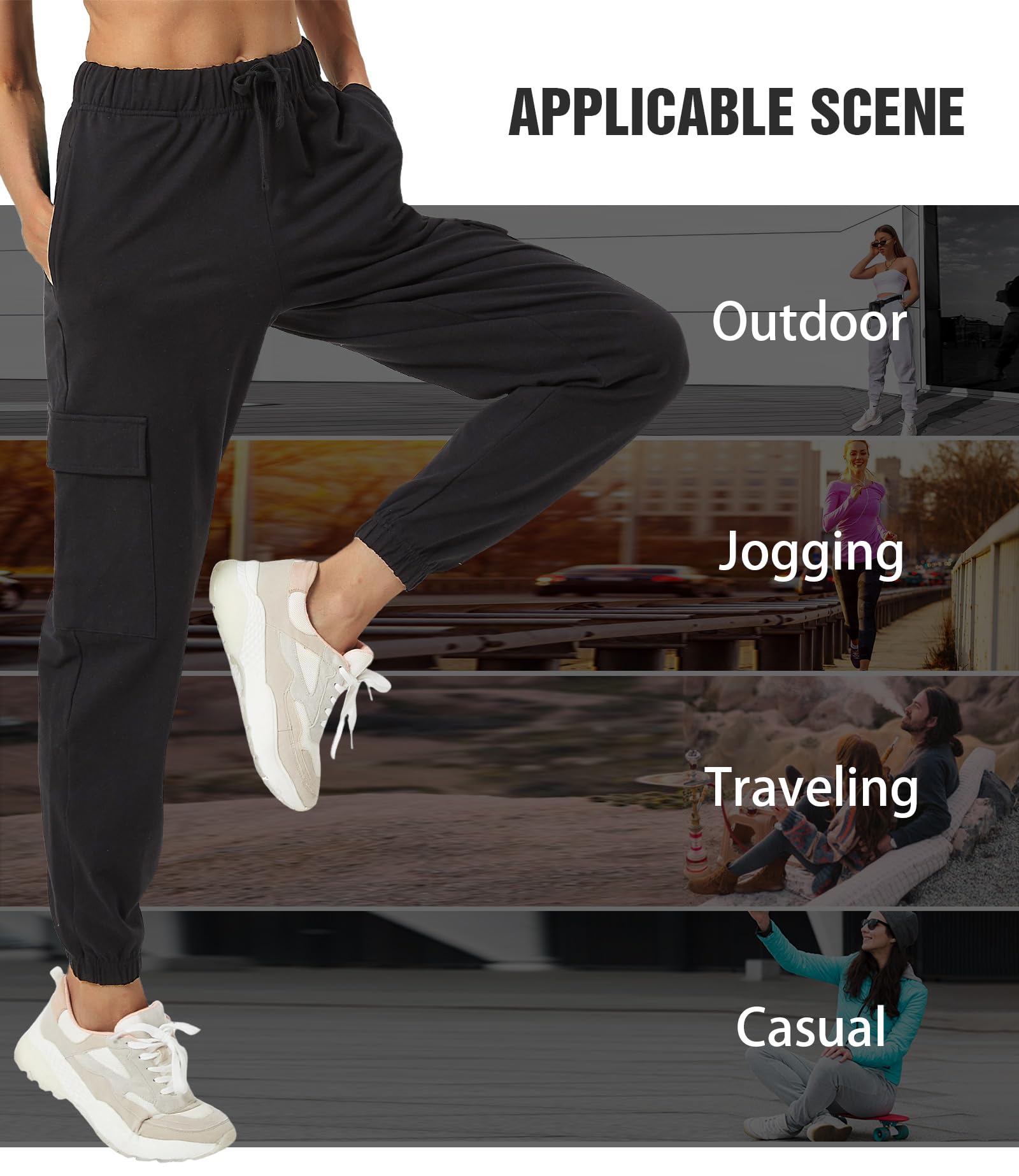 PULI Women's Loose Cargo Sweatpants Pockets Sporty Gym Athletic Fit Jogger Pants Yoga Lounge Trousers