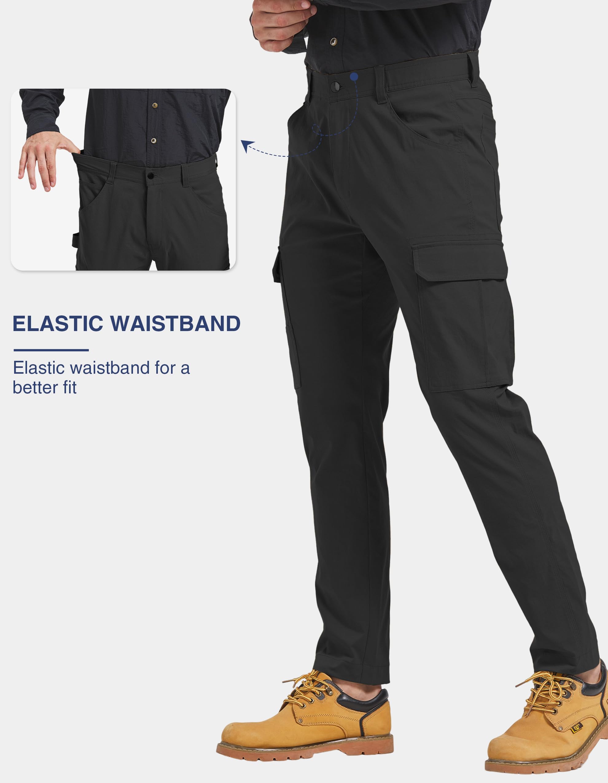 PULI Men's Carpenter Work Pants Cargo Hiking Pants Slim Fit Stretch Waterproof Outdoor Trousers with Pockets