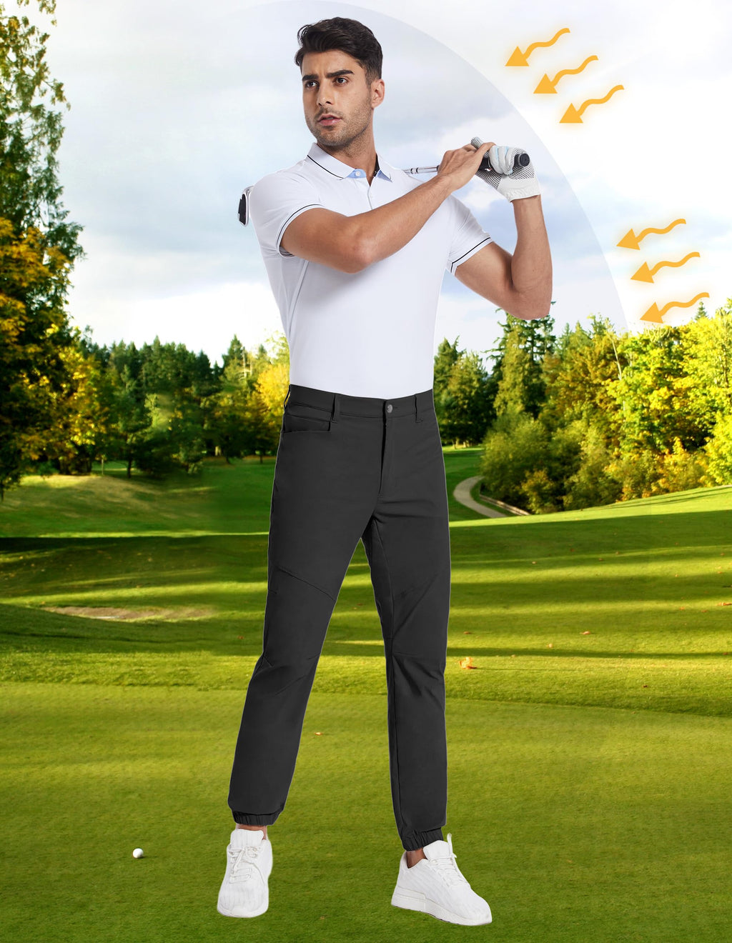 PULI Men’s Stretch Golf Joggers Pants Waterproof Slim Fit Hiking Casual Travel Work Pants with Pockets