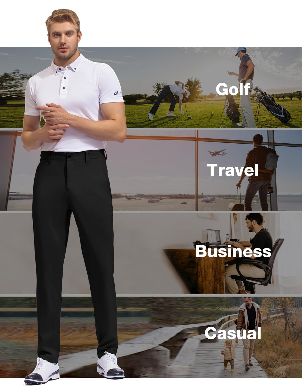 SPECIALMAGIC Men's Golf Pants Stretch Slim fit Hiking Pants Lightweight Dress Casual Tapered Zipper Pockets