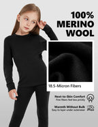 Woolcano Kid's 260g Merino Wool Unisex Base Layer Set Lightweight Thermal Underwear