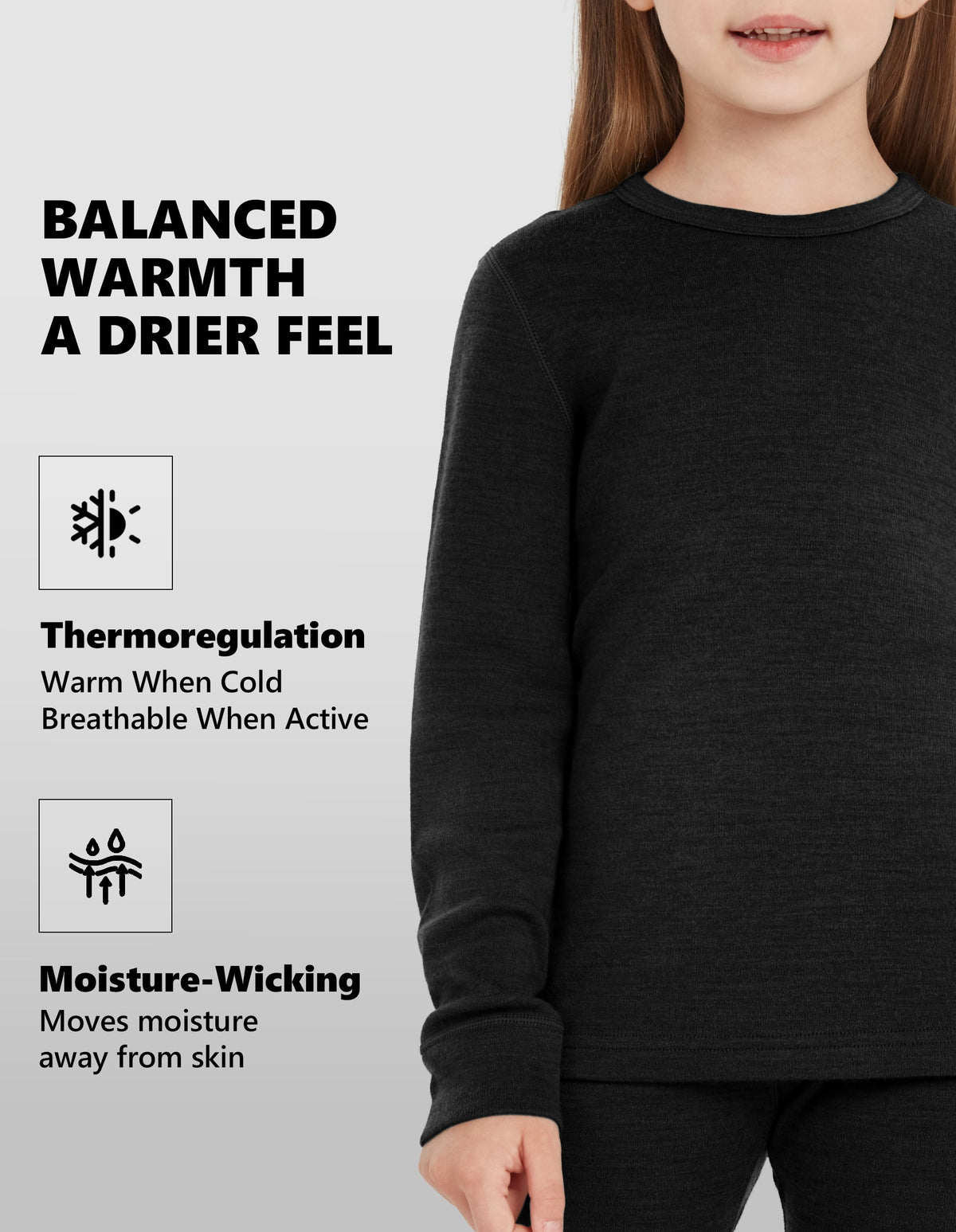 Woolcano Kid's 260g Merino Wool Unisex Base Layer Set Lightweight Thermal Underwear