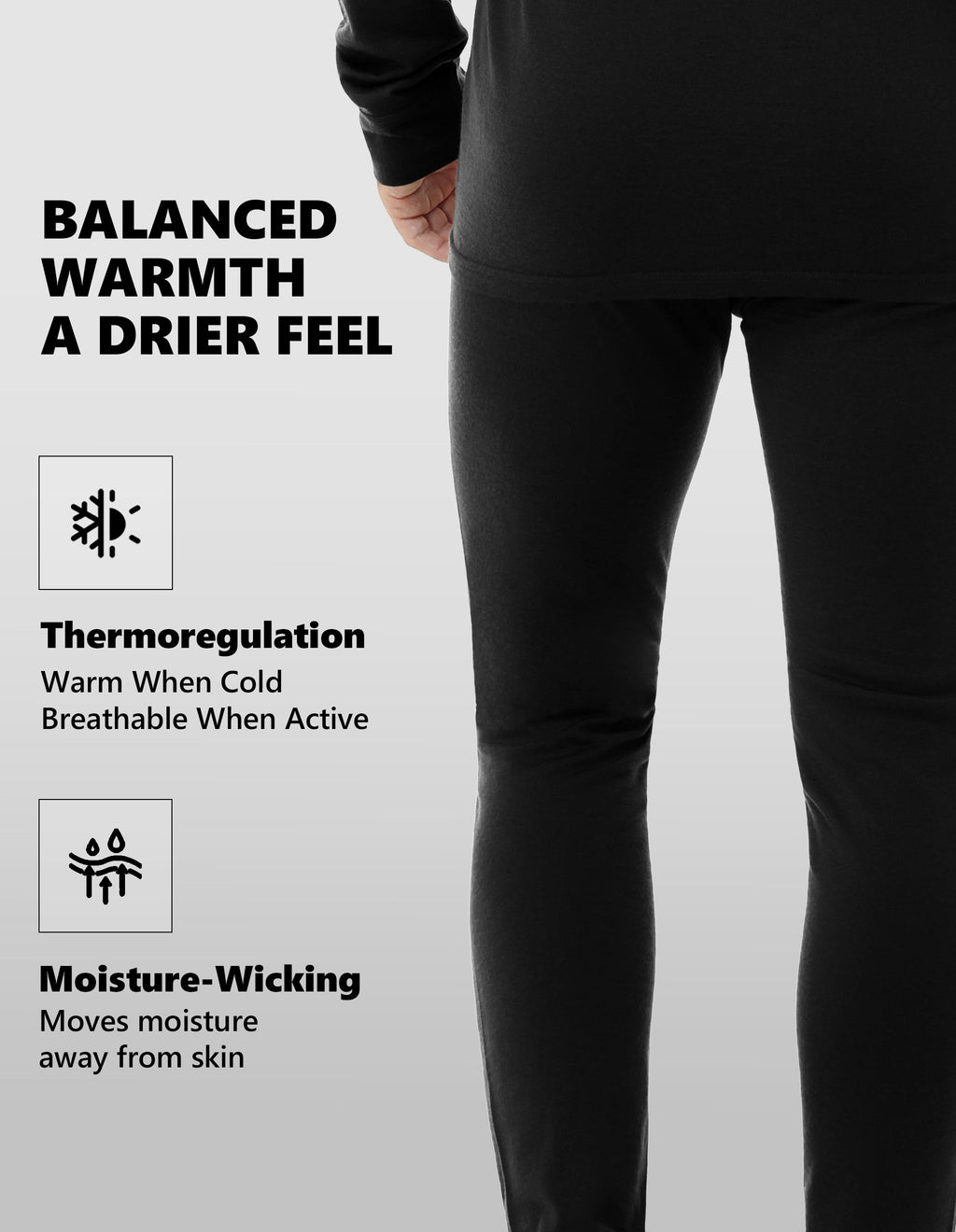 Woolcano Men’s 190g Merino Wool Base Layer Pants Lightweight Thermal Underwear Bottom