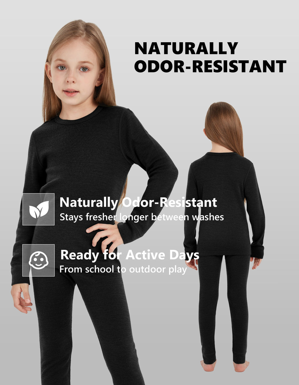 Woolcano Kid's 260g Merino Wool Unisex Base Layer Set Lightweight Thermal Underwear