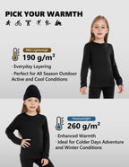 Woolcano Kid's 260g Merino Wool Unisex Base Layer Set Lightweight Thermal Underwear