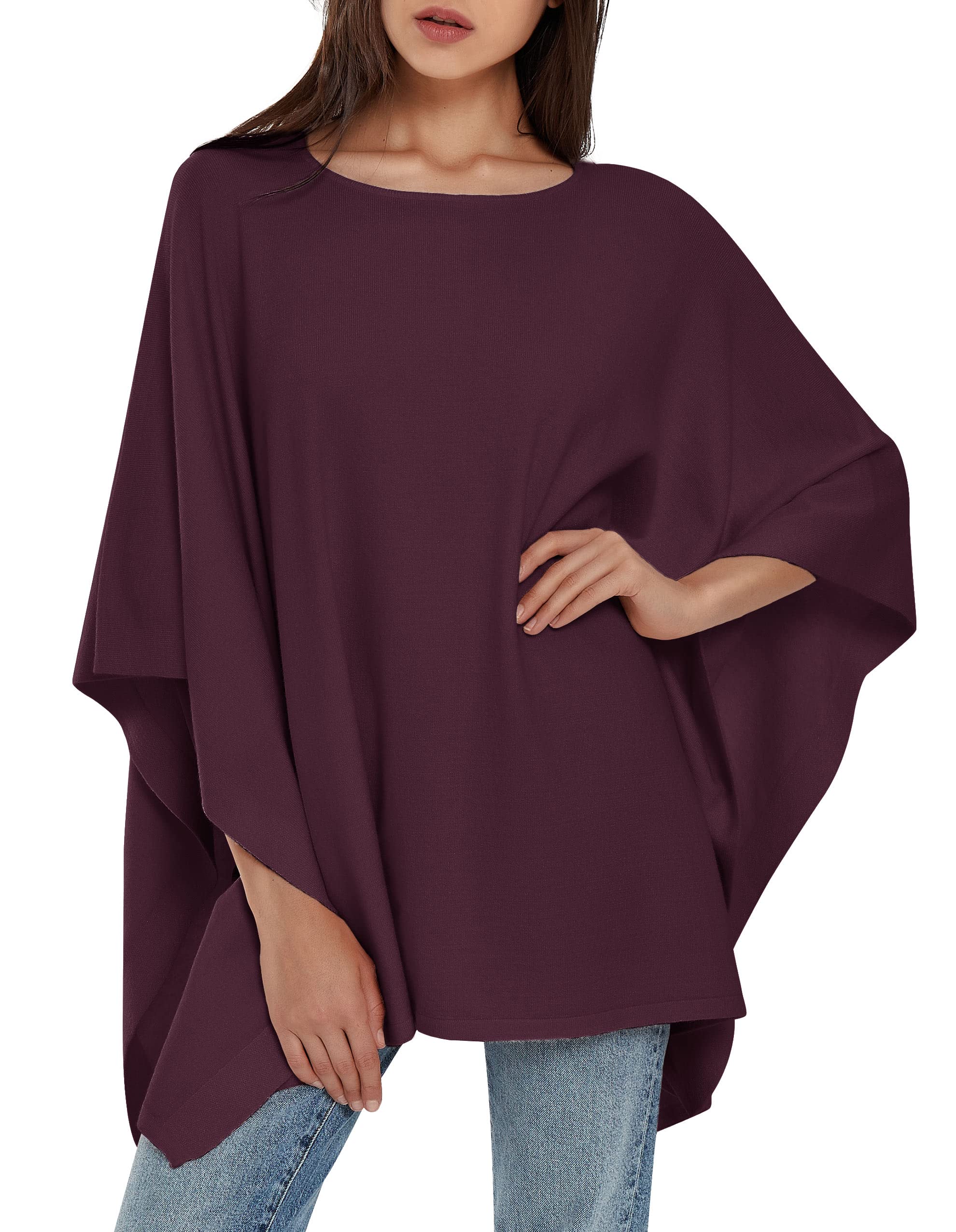 PULI Women's Pullover Poncho Sweater Ponchos Cashmere Feel Shawl Loose Fitting Ponchos Wraps Baggy Tops for Fall