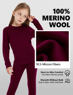 Woolcano Kid's 260g Merino Wool Unisex Base Layer Set Lightweight Thermal Underwear