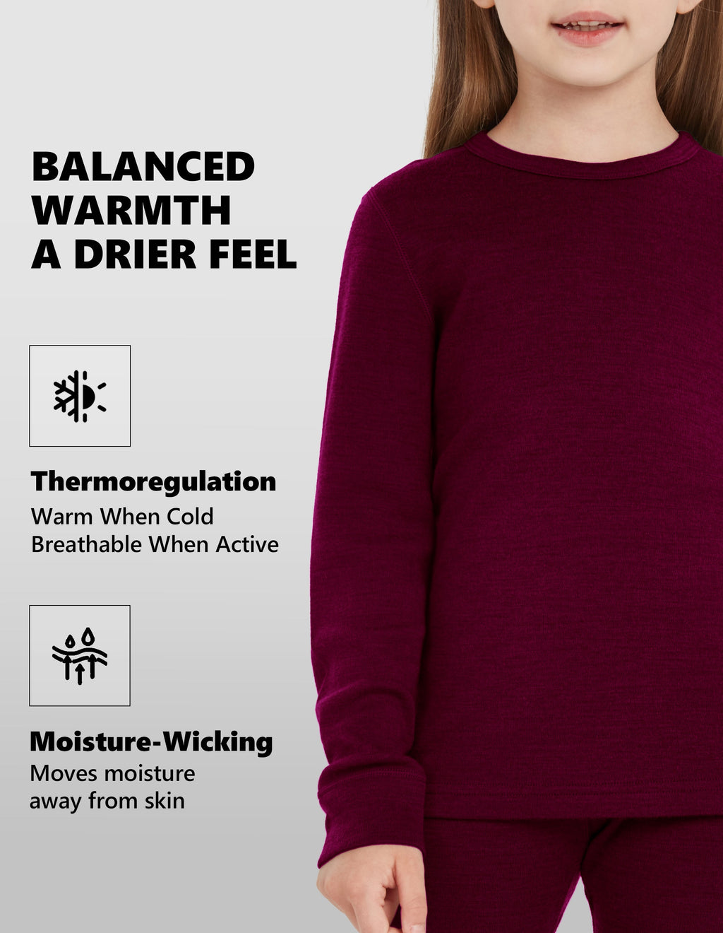 Woolcano Kid's 260g Merino Wool Unisex Base Layer Set Lightweight Thermal Underwear
