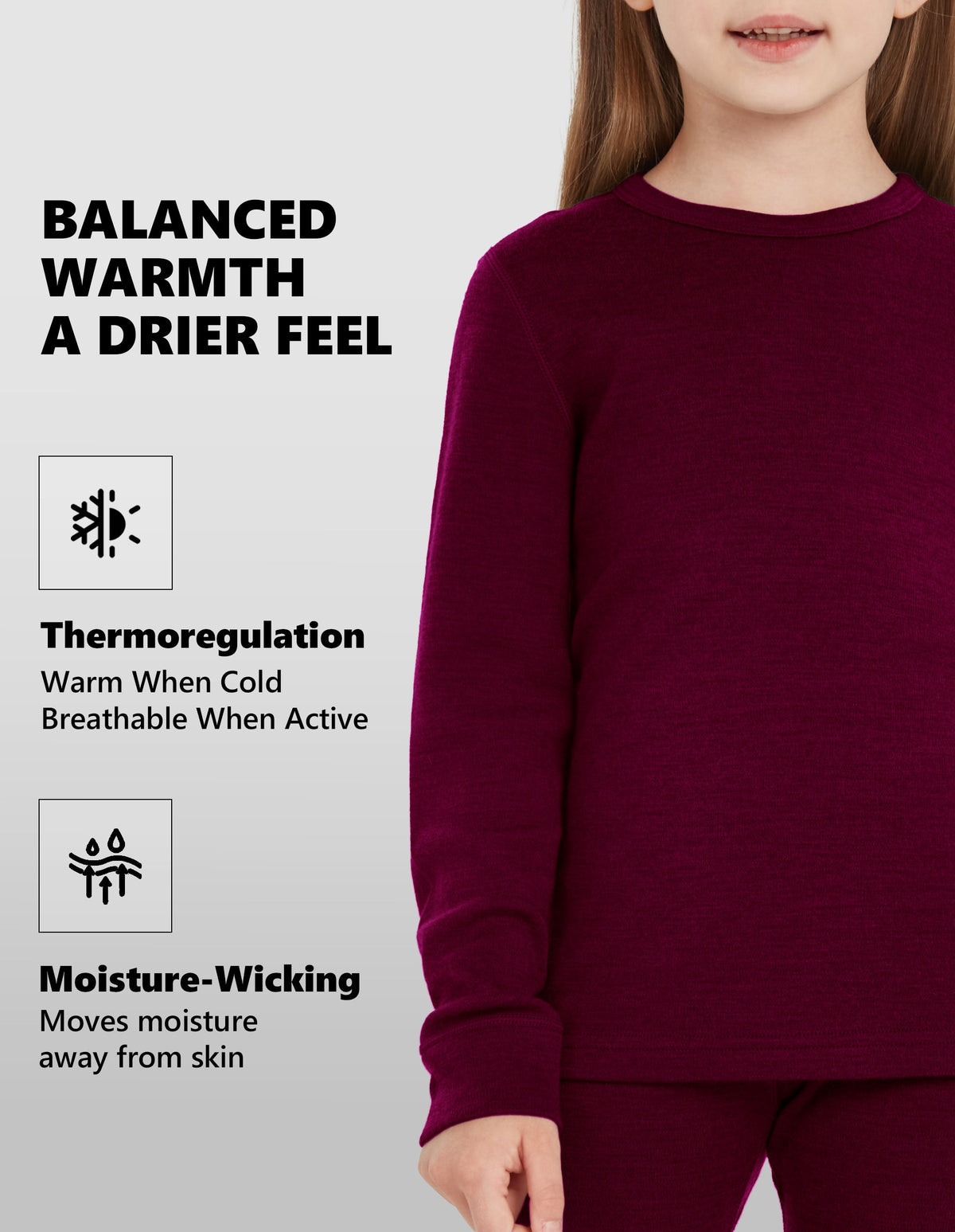 Woolcano Kid's 260g Merino Wool Unisex Base Layer Set Lightweight Thermal Underwear