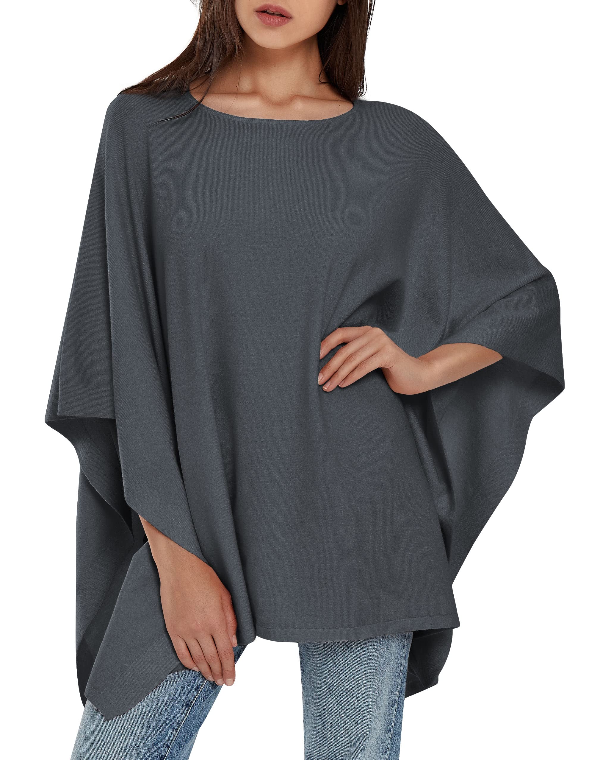 PULI Women's Pullover Poncho Sweater Ponchos Cashmere Feel Shawl Loose Fitting Ponchos Wraps Baggy Tops for Fall