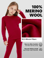 Woolcano Kid's 260g Merino Wool Unisex Base Layer Set Lightweight Thermal Underwear