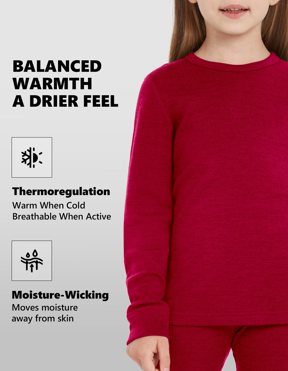 Woolcano Kid's 260g Merino Wool Unisex Base Layer Set Lightweight Thermal Underwear