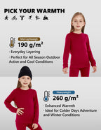 Woolcano Kid's 260g Merino Wool Unisex Base Layer Set Lightweight Thermal Underwear
