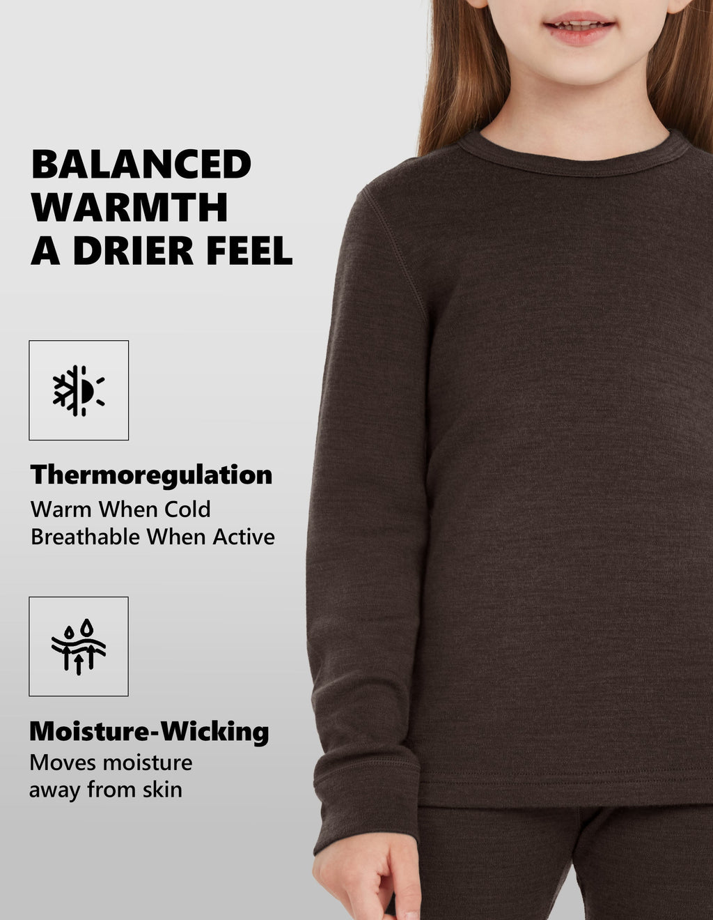Woolcano Kid's 260g Merino Wool Unisex Base Layer Set Lightweight Thermal Underwear