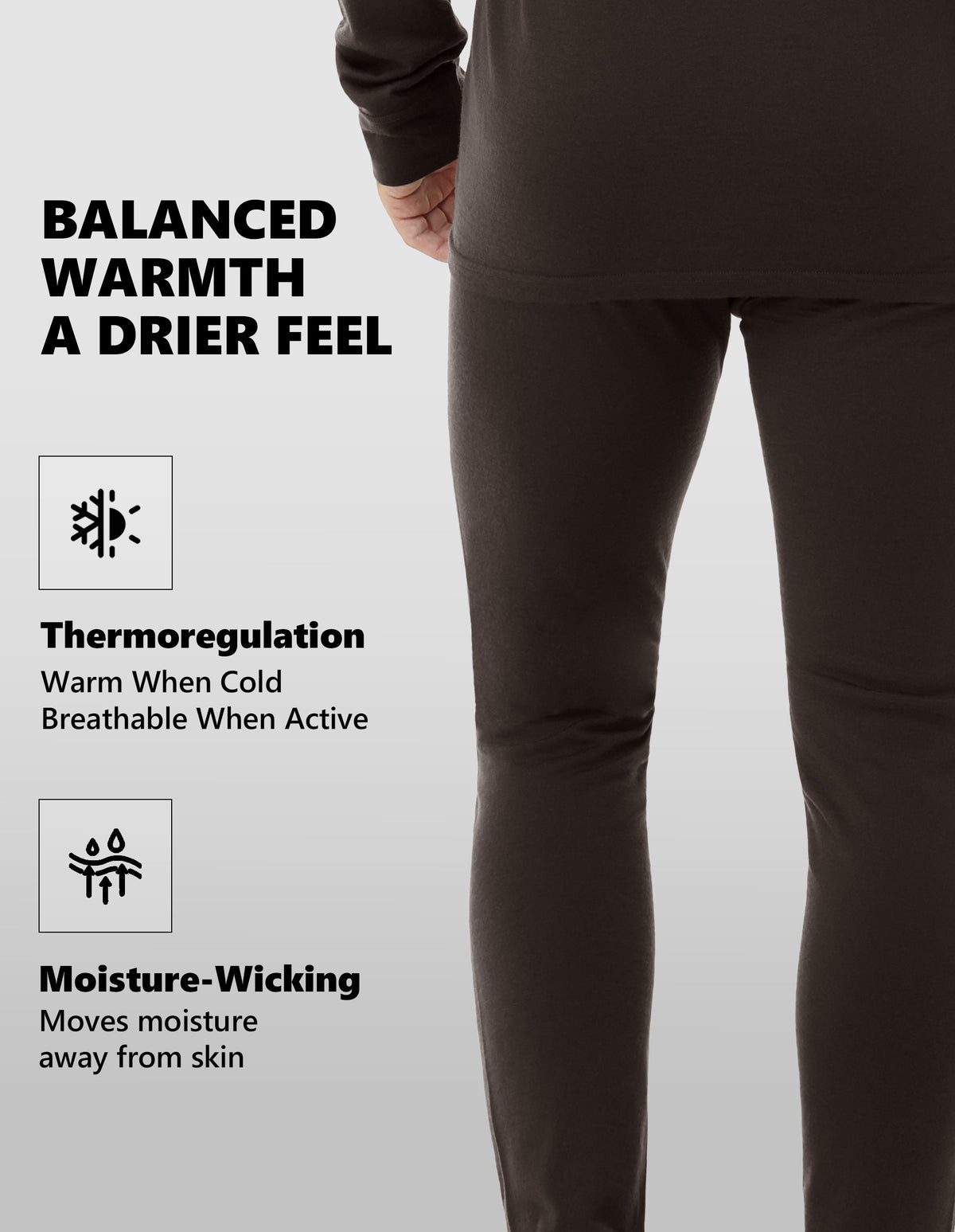 Woolcano Men’s 260g Merino Wool Base Layer Pants Lightweight Thermal Underwear Bottom