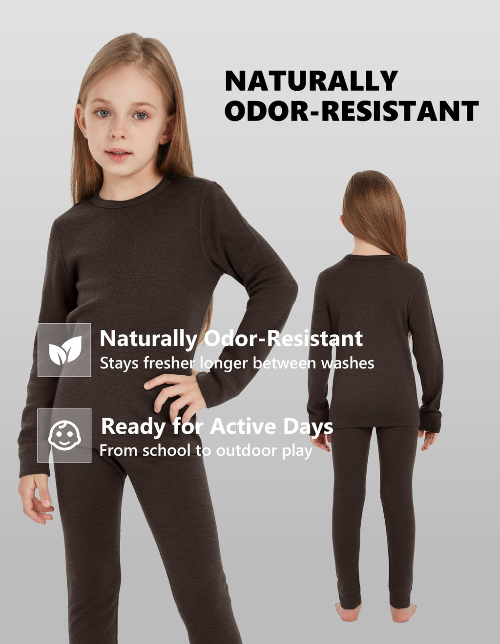Woolcano Kid's 260g Merino Wool Unisex Base Layer Set Lightweight Thermal Underwear