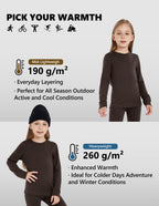 Woolcano Kid's 260g Merino Wool Unisex Base Layer Set Lightweight Thermal Underwear