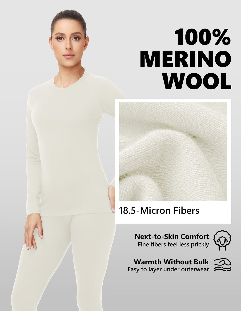 Woolcano Women's 260g Merino Wool Base Layer Set Lightweight Thermal Underwear