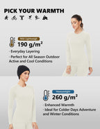 Woolcano Women's 260g Merino Wool Base Layer Set Lightweight Thermal Underwear