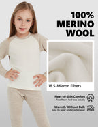 Woolcano Kid's 260g Merino Wool Unisex Base Layer Set Lightweight Thermal Underwear