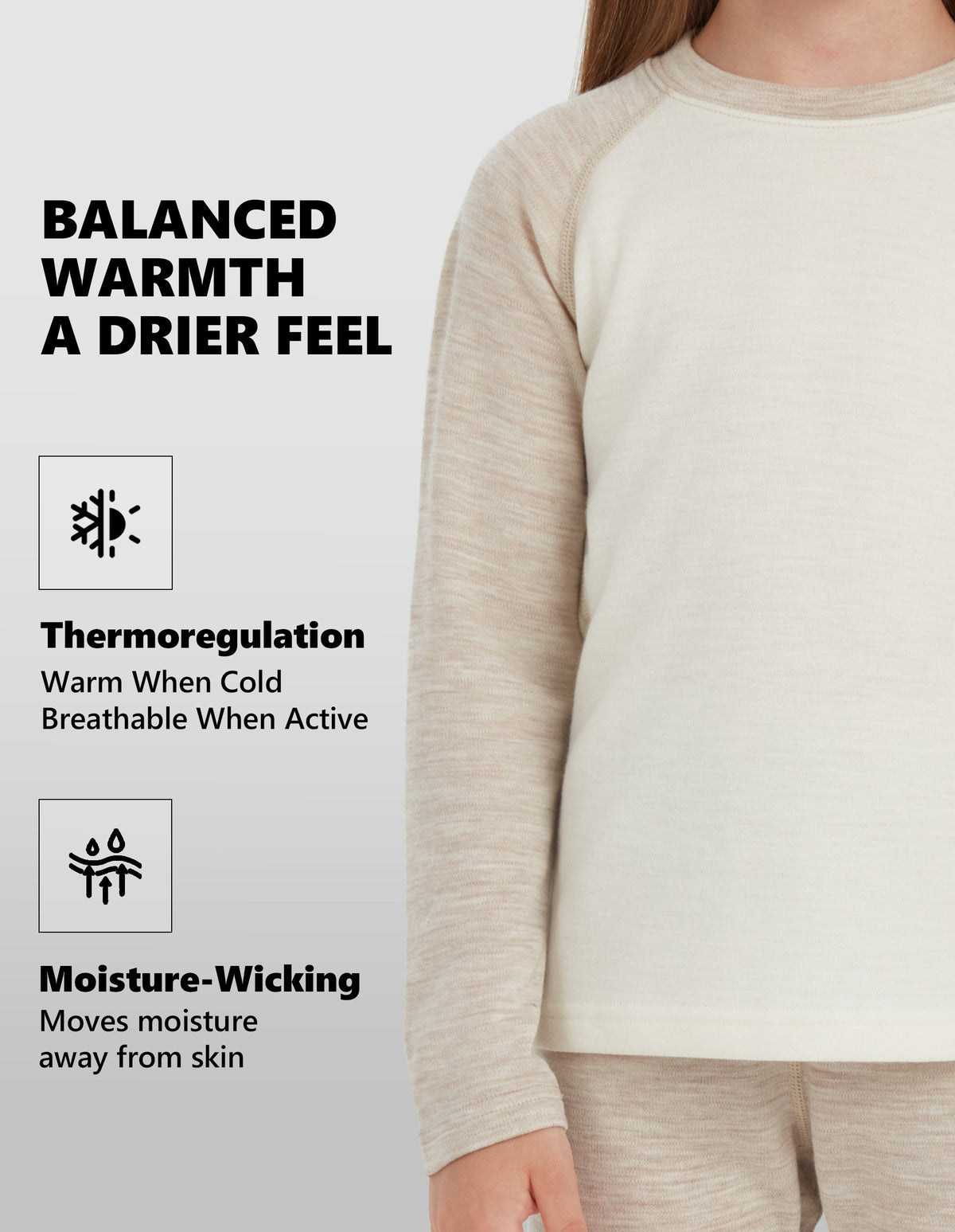 Woolcano Kid's 260g Merino Wool Unisex Base Layer Set Lightweight Thermal Underwear