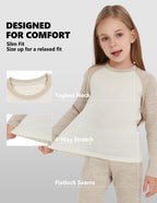 Woolcano Kid's 260g Merino Wool Unisex Base Layer Set Lightweight Thermal Underwear