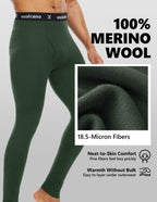 Woolcano Men’s 260g Merino Wool Base Layer Pants Lightweight Thermal Underwear Bottom
