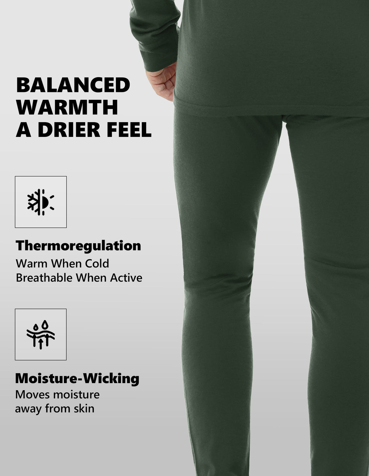 Woolcano Men’s 260g Merino Wool Base Layer Pants Lightweight Thermal Underwear Bottom
