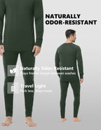 Woolcano Men’s 260g Merino Wool Base Layer Pants Lightweight Thermal Underwear Bottom