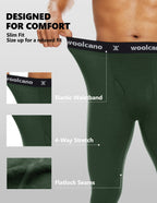 Woolcano Men’s 260g Merino Wool Base Layer Pants Lightweight Thermal Underwear Bottom