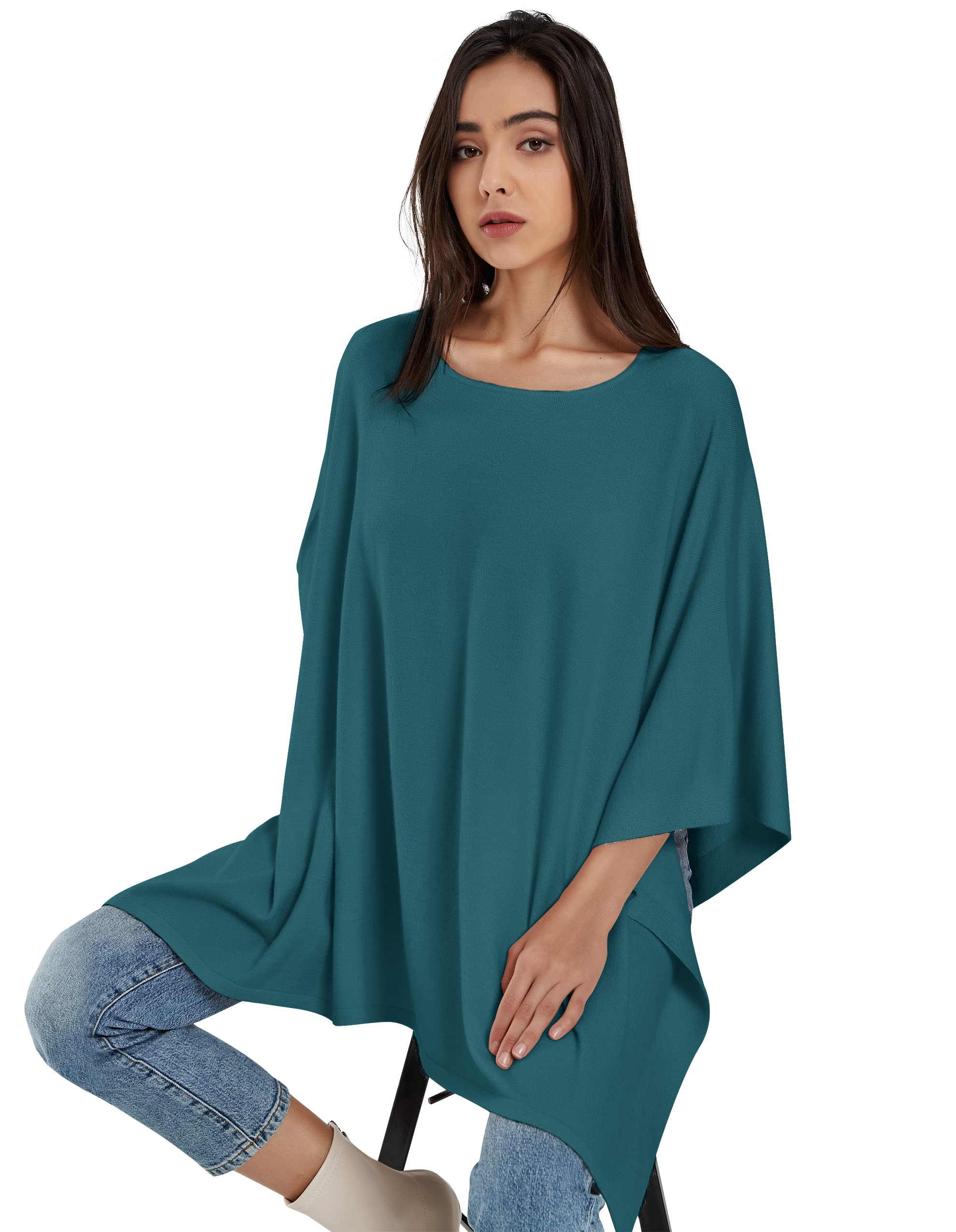 PULI Women's Pullover Poncho Sweater Ponchos Cashmere Feel Shawl Loose Fitting Ponchos Wraps Baggy Tops for Fall