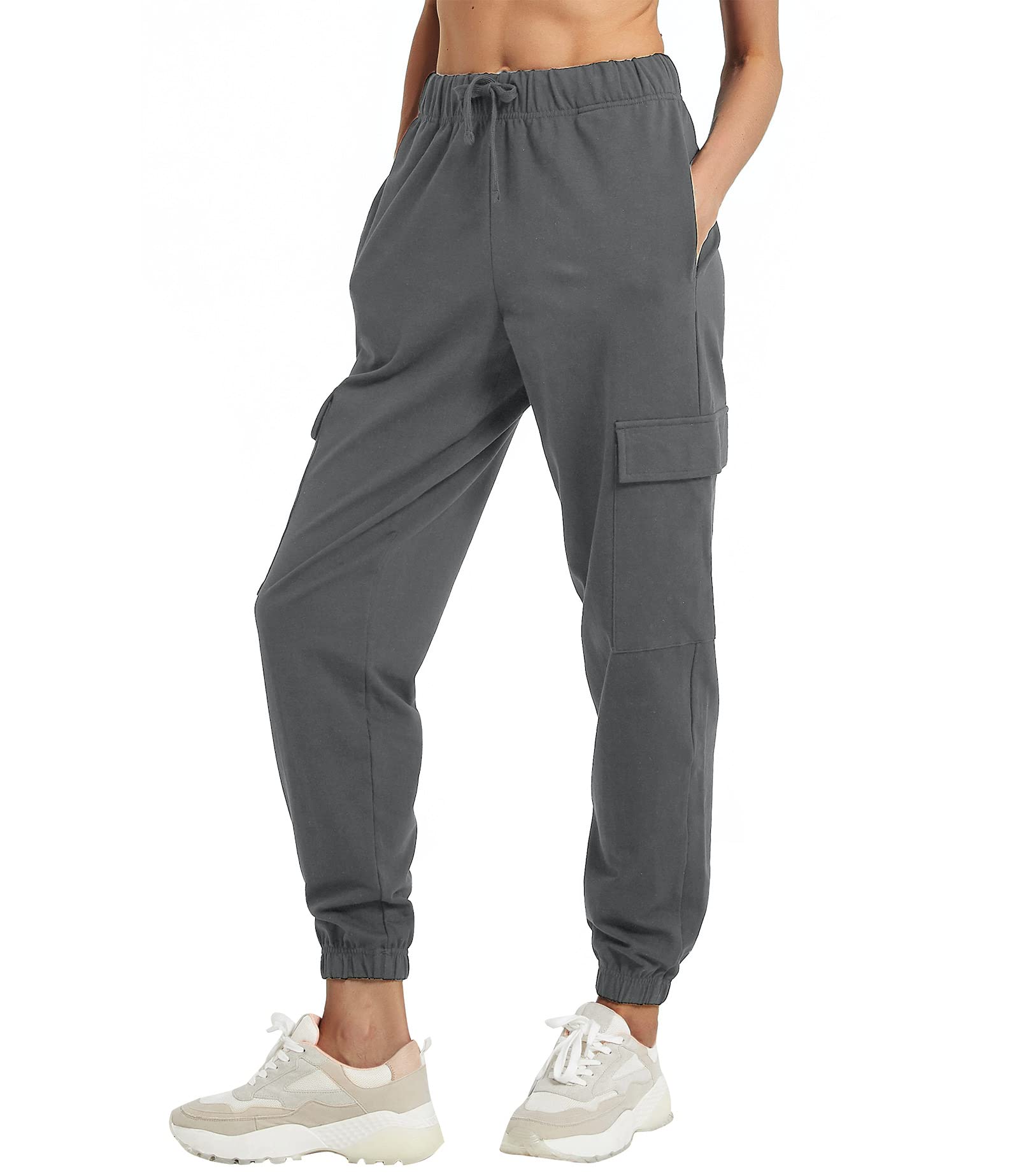 PULI Women's Loose Cargo Sweatpants Pockets Sporty Gym Athletic Fit Jogger Pants Yoga Lounge Trousers