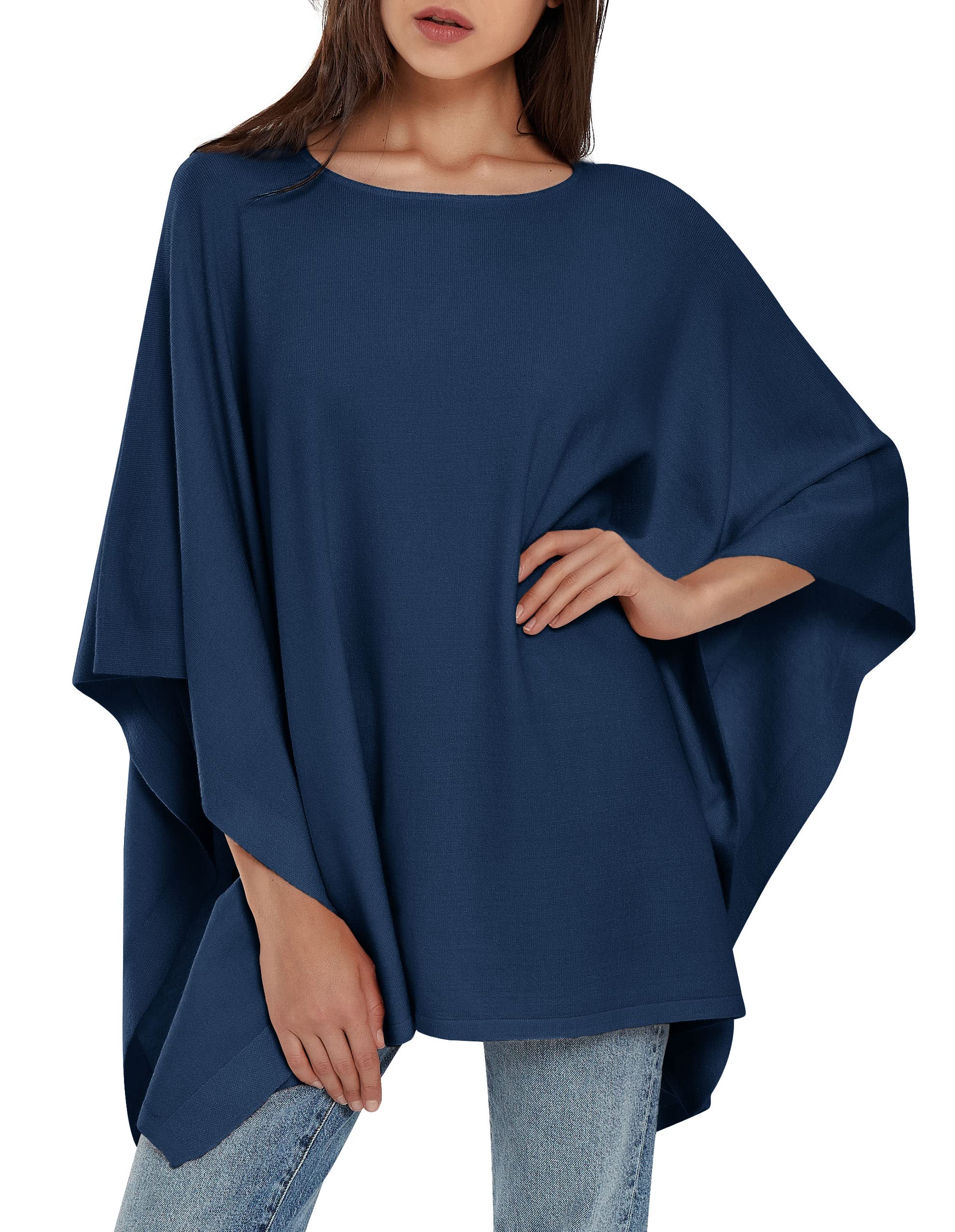 PULI Women's Pullover Poncho Sweater Ponchos Cashmere Feel Shawl Loose Fitting Ponchos Wraps Baggy Tops for Fall