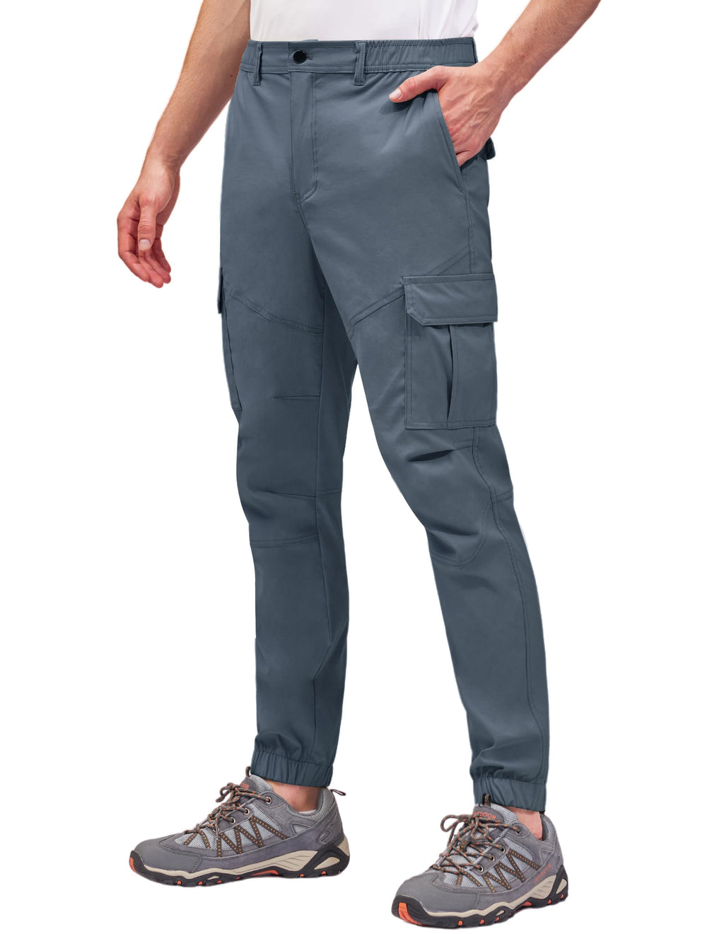PULI Men's Waterproof Hiking Pants Slim Fit Cargo Joggers Stretch Quick Dry Outdoor Pants with Pockets