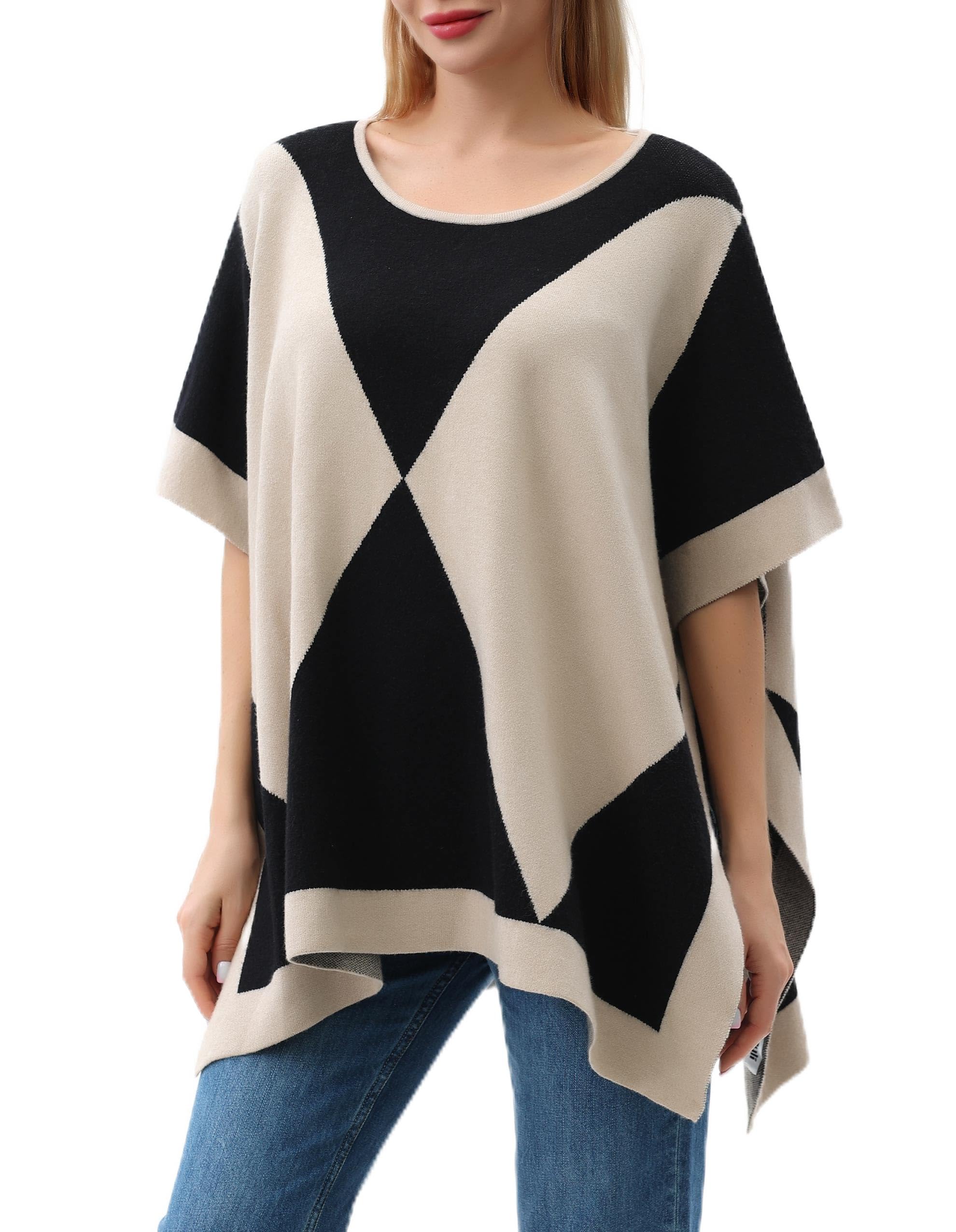 PULI Women's Pullover Poncho Sweater Ponchos Cashmere Feel Shawl Loose Fitting Ponchos Wraps Baggy Tops for Fall