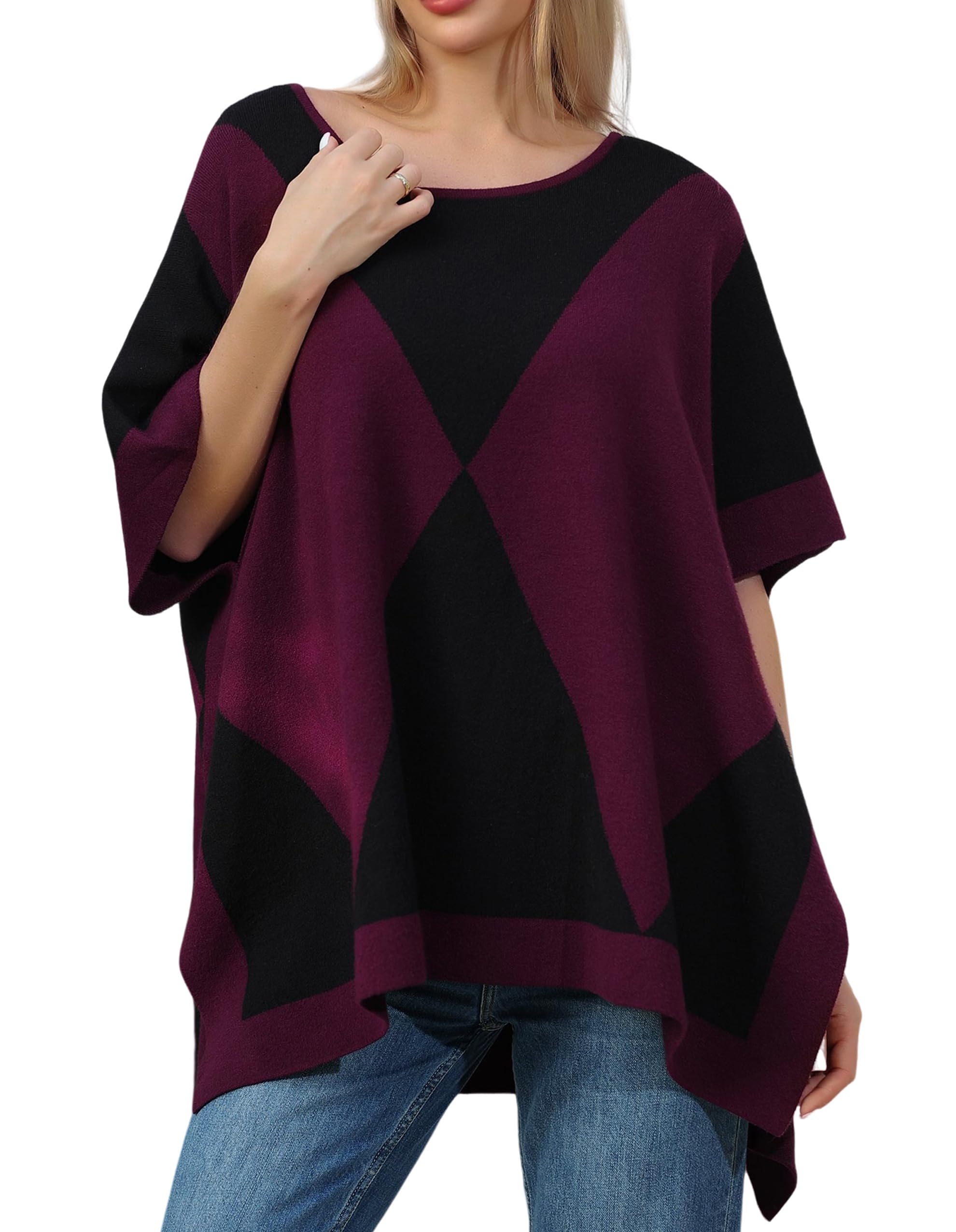 PULI Women's Pullover Poncho Sweater Ponchos Cashmere Feel Shawl Loose Fitting Ponchos Wraps Baggy Tops for Fall