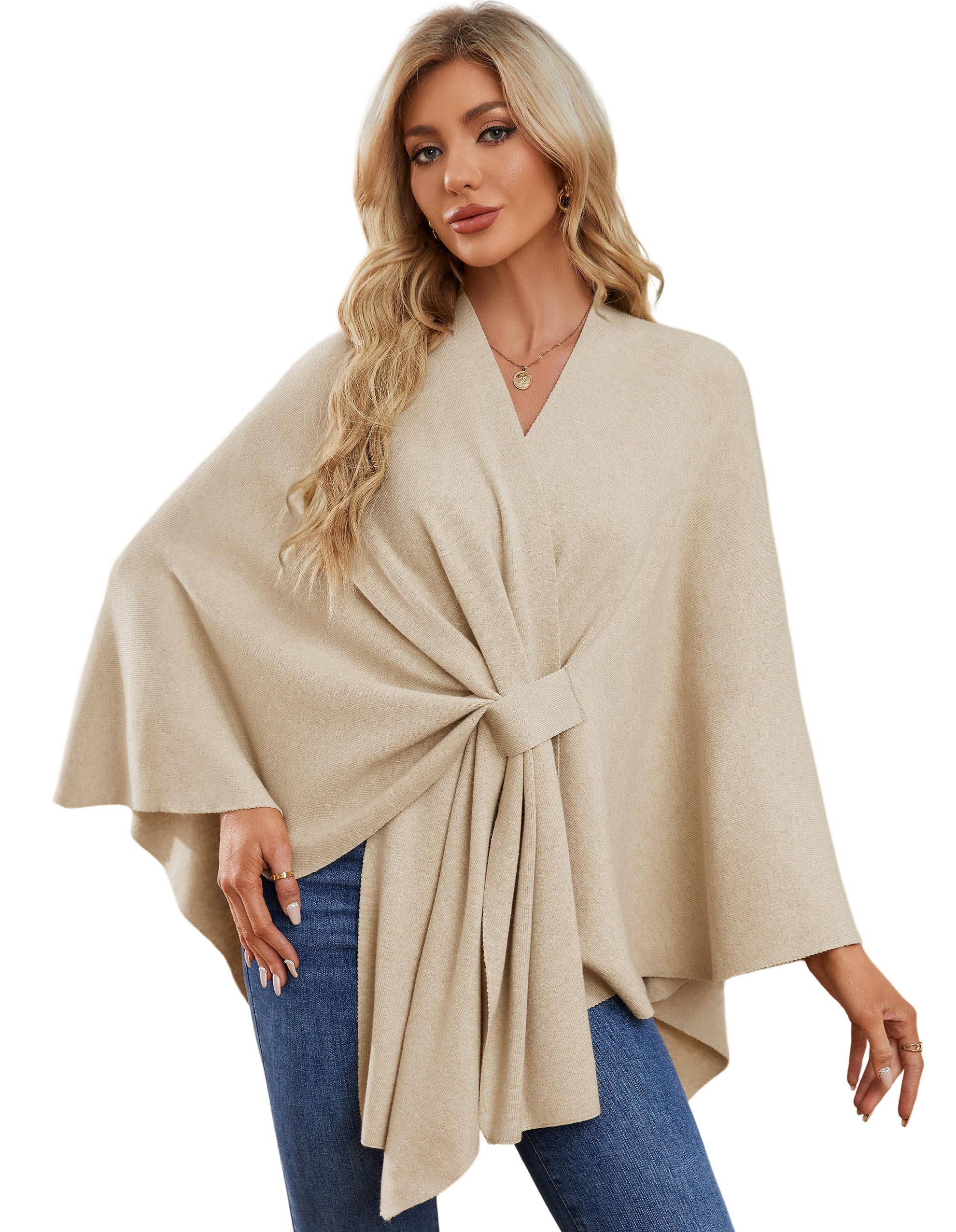 PULI Women's Shawl Wraps Soft Open Front Poncho Sweater for Spring Fall Winter