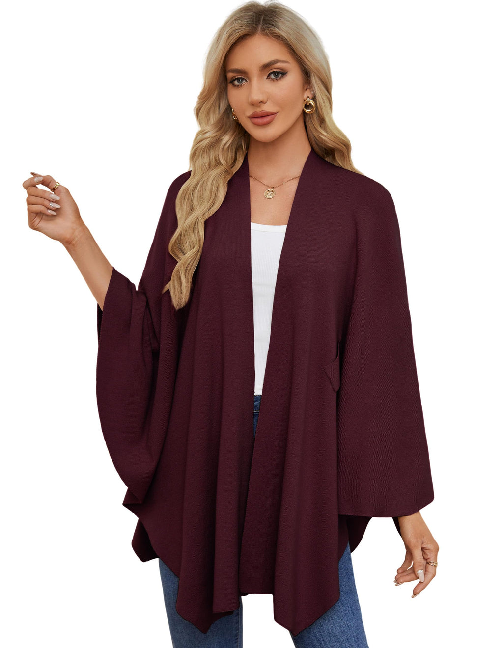 PULI Women's Shawl Wraps Soft Open Front Poncho Sweater for Spring Fall Winter