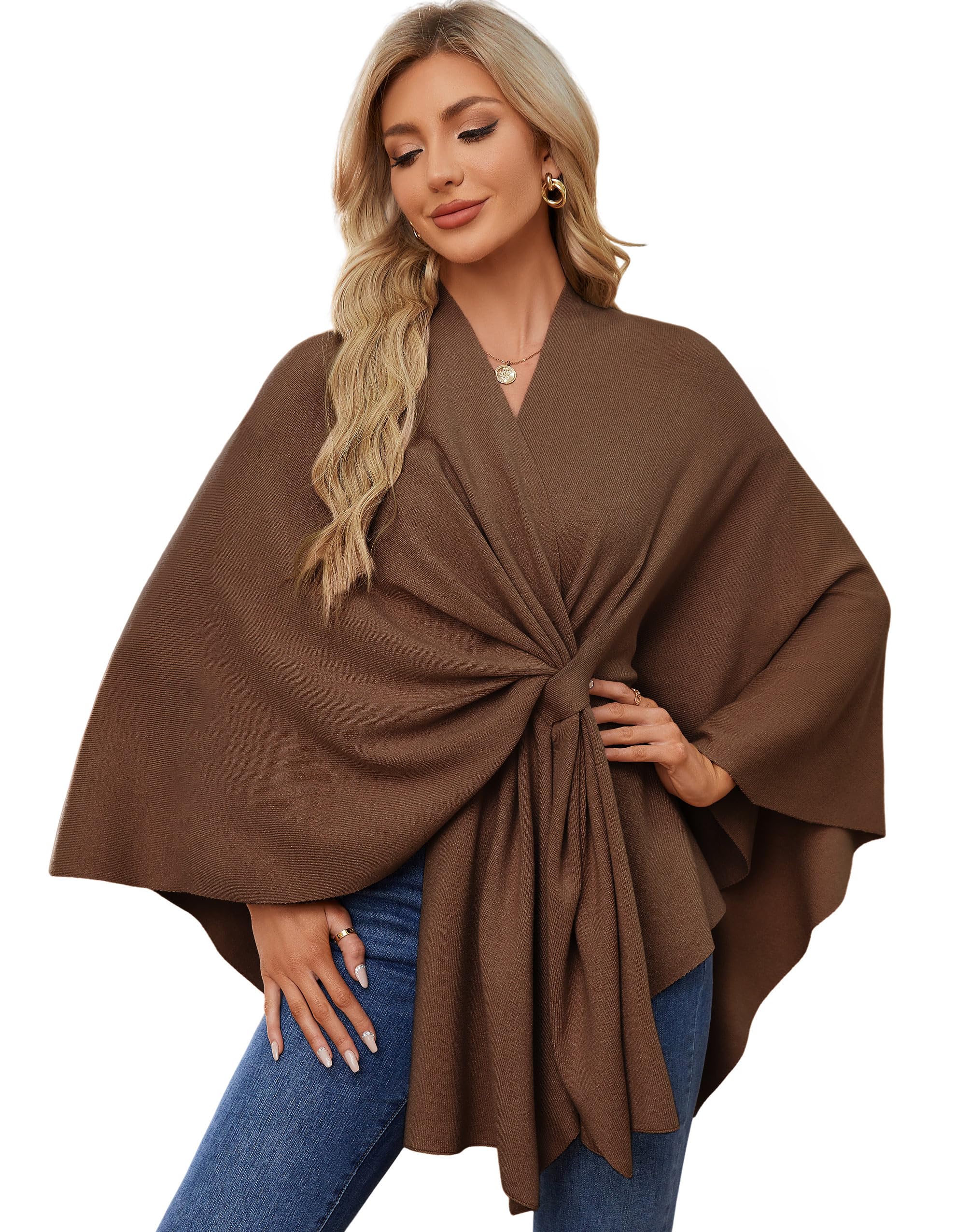PULI Women's Shawl Wraps Soft Open Front Poncho Sweater for Spring Fall Winter