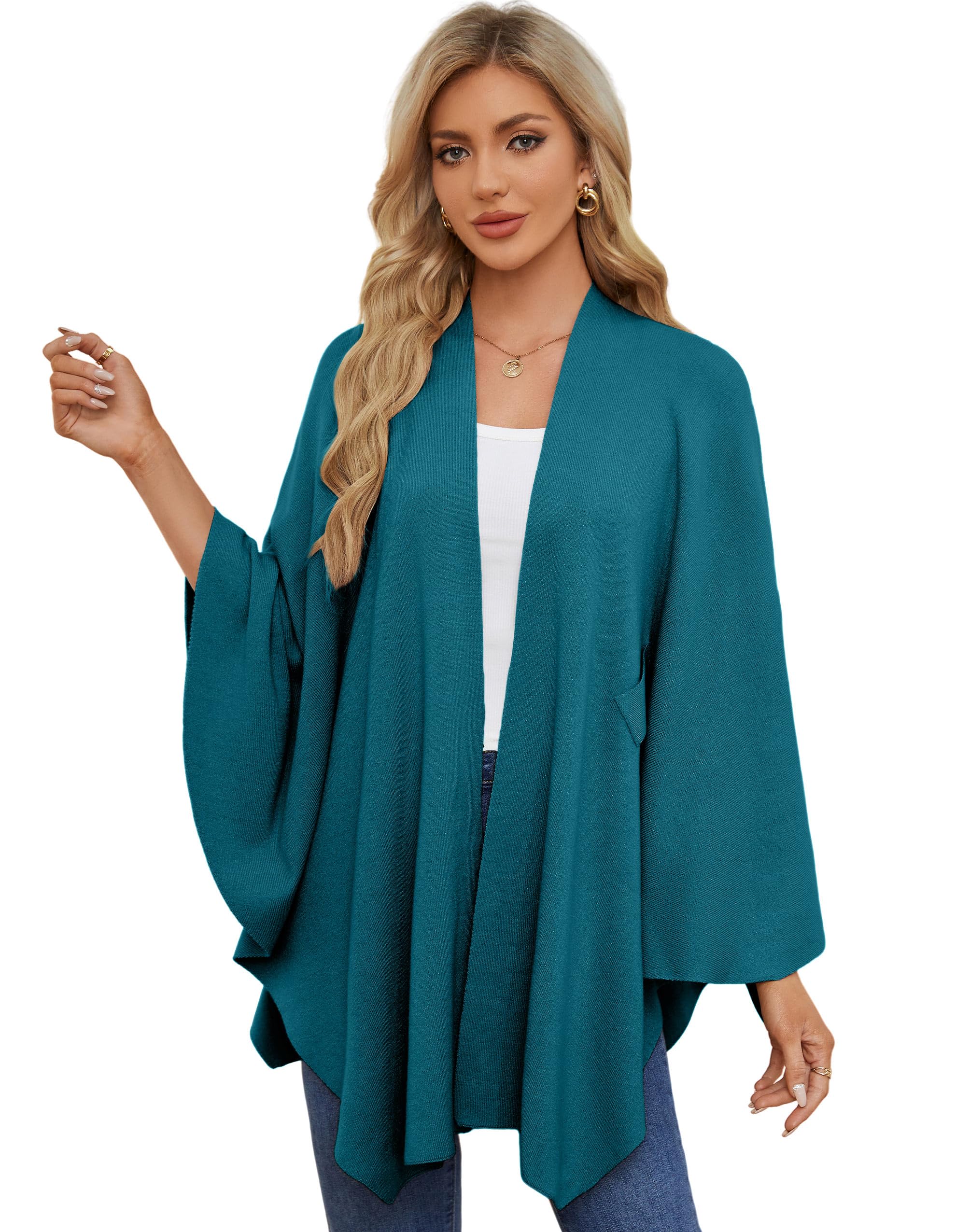 PULI Women's Shawl Wraps Soft Open Front Poncho Sweater for Spring Fall Winter