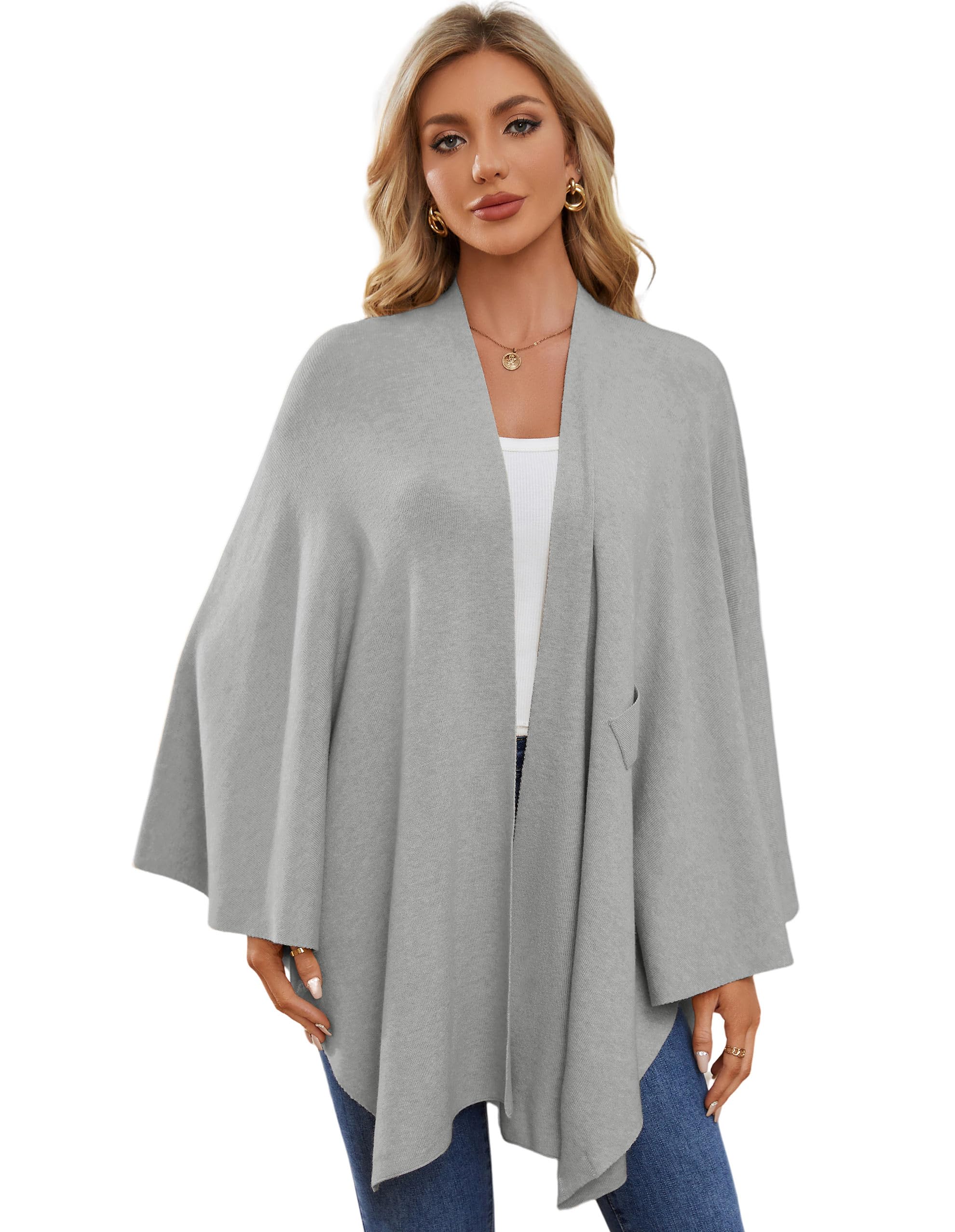 PULI Women's Shawl Wraps Soft Open Front Poncho Sweater for Spring Fall Winter