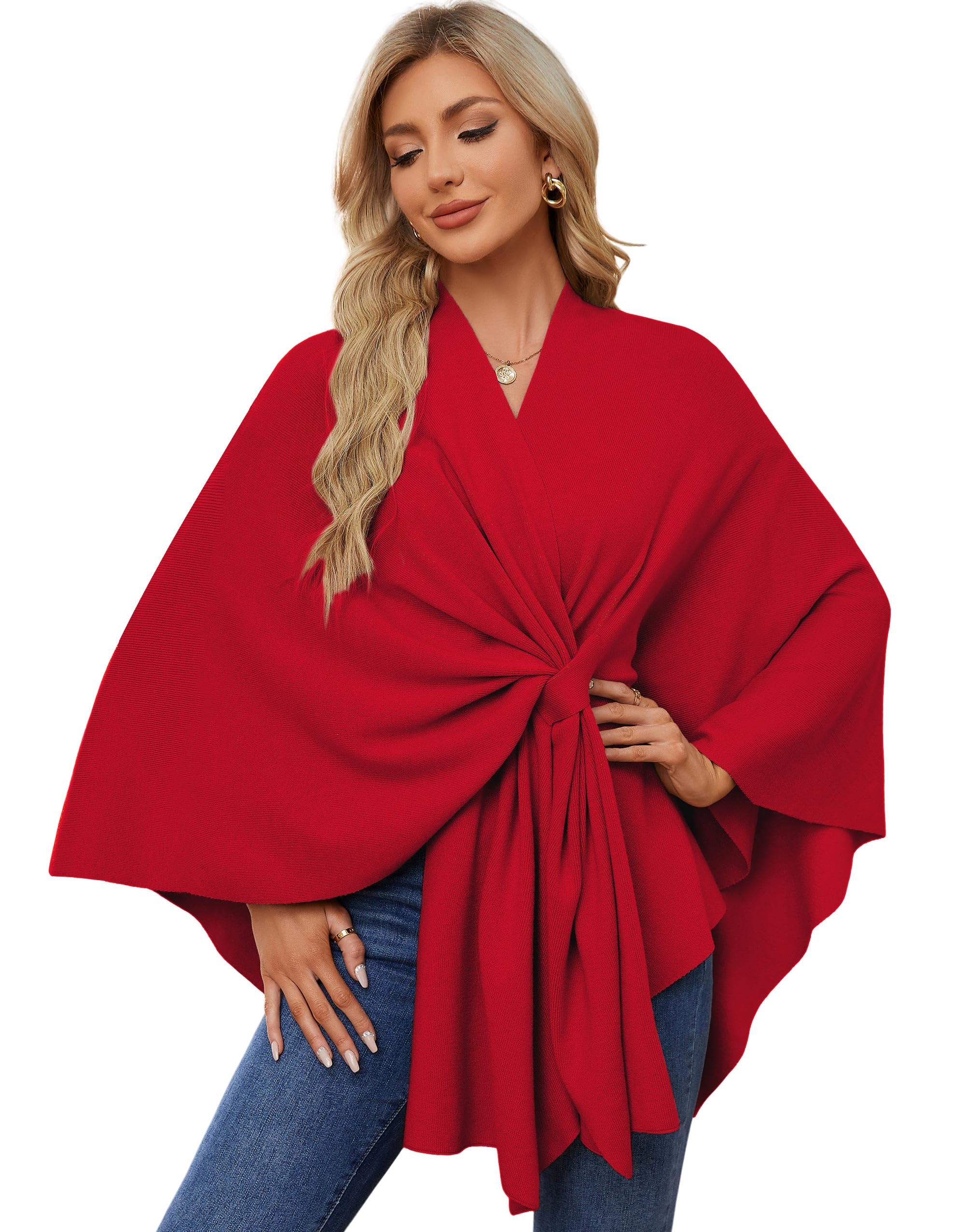 PULI Women's Shawl Wraps Soft Open Front Poncho Sweater for Spring Fall Winter