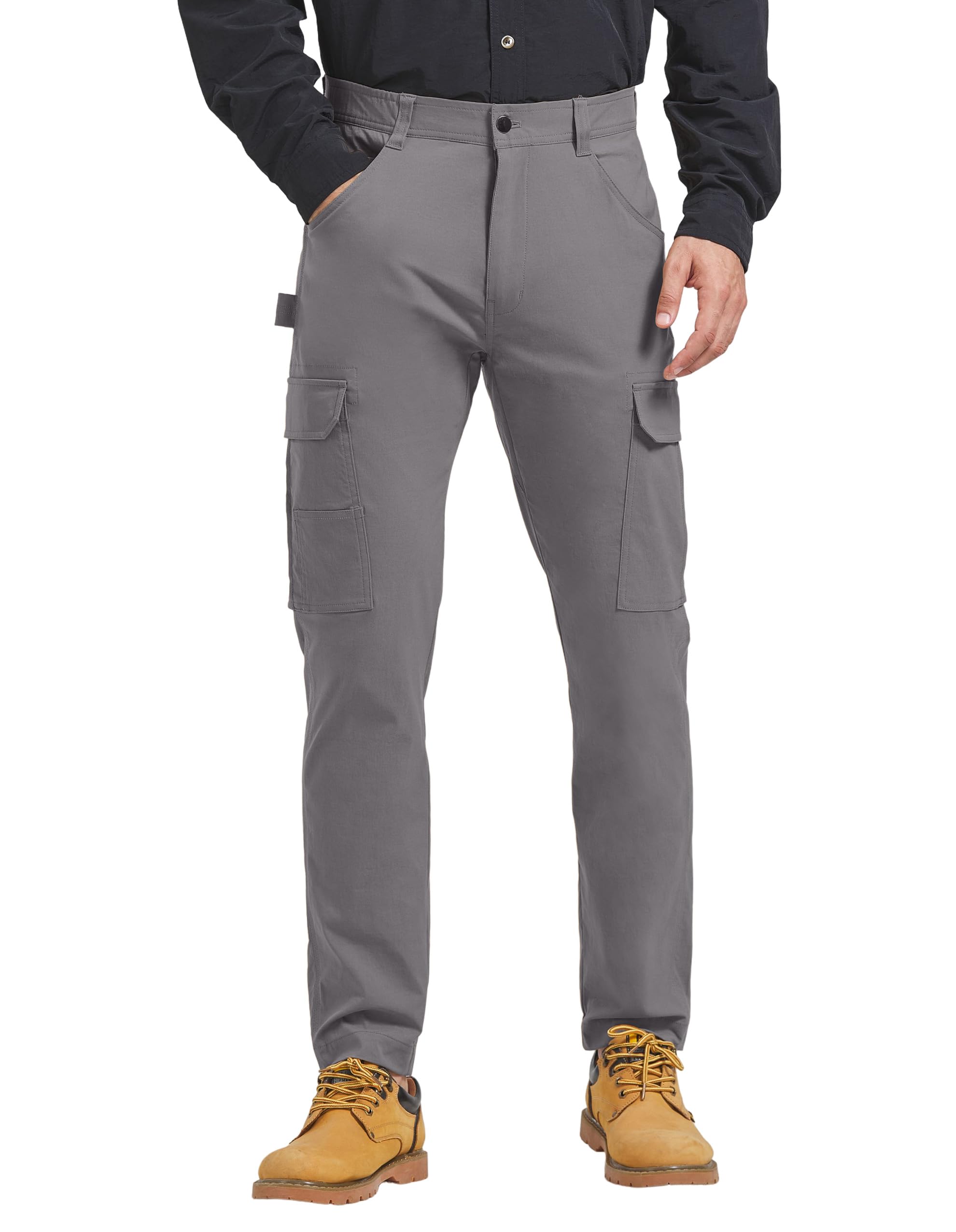 PULI Men's Carpenter Work Pants Cargo Hiking Pants Slim Fit Stretch Waterproof Outdoor Trousers with Pockets