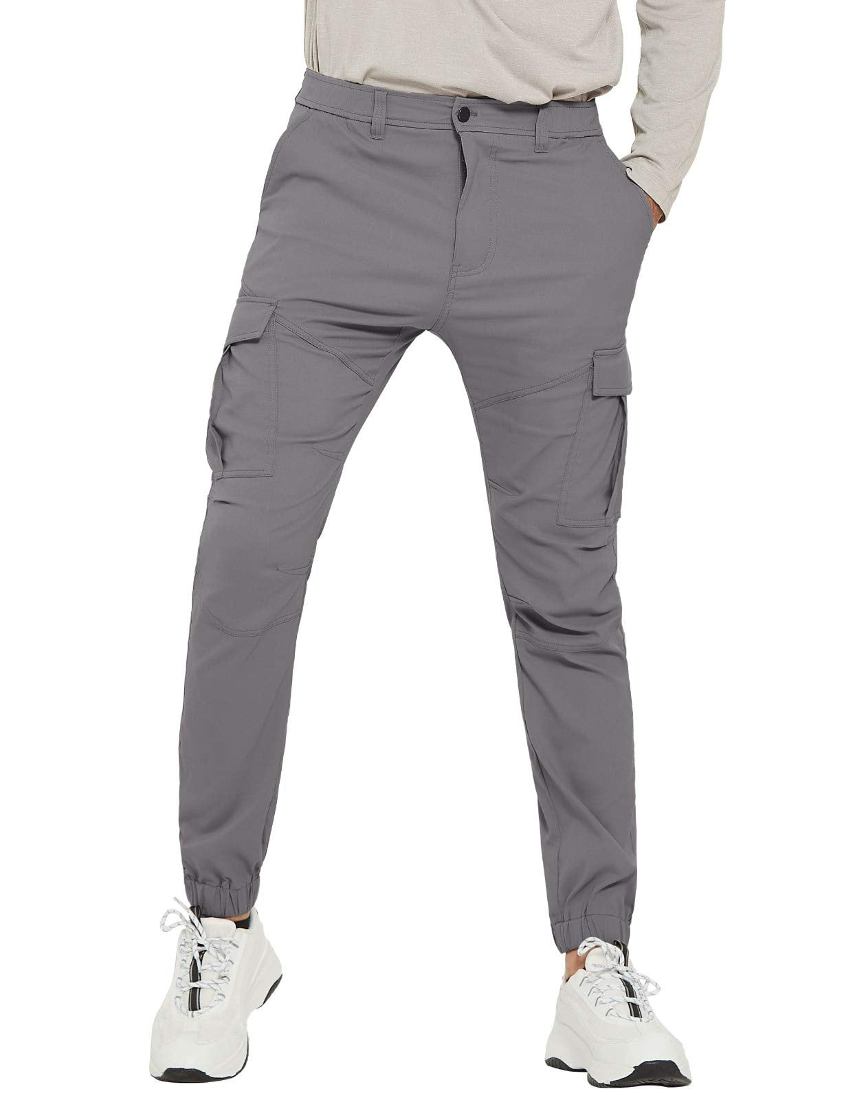 PULI Men's Waterproof Hiking Pants Slim Fit Cargo Joggers Stretch Quick Dry Outdoor Pants with Pockets