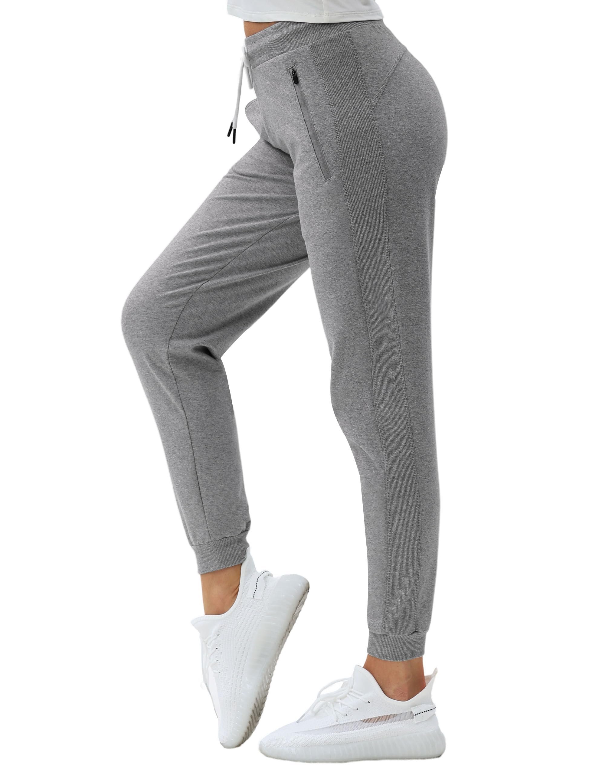 PULI Women's Workout Sweatpants Cotton Jogger Ribber Splicing Lounge Sweat Pants with Zipper Pocket