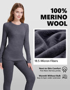 Woolcano Women's 190g Merino Wool Base Layer Set Lightweight Thermal Underwear