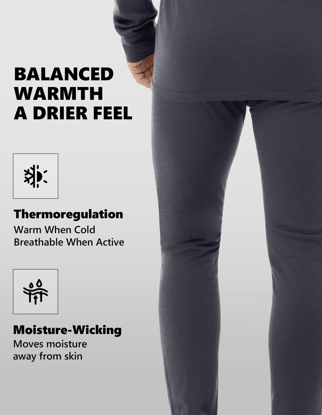 Woolcano Men’s 260g Merino Wool Base Layer Pants Lightweight Thermal Underwear Bottom